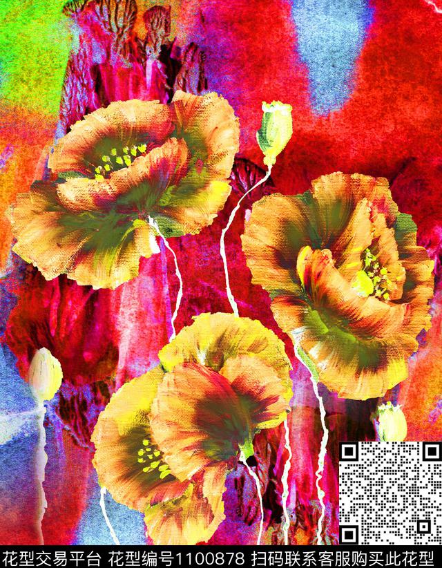 大花花卉连衣裙数码印花华亿平台下载（图片编号: 1100878） - 瓦栏（Walan）