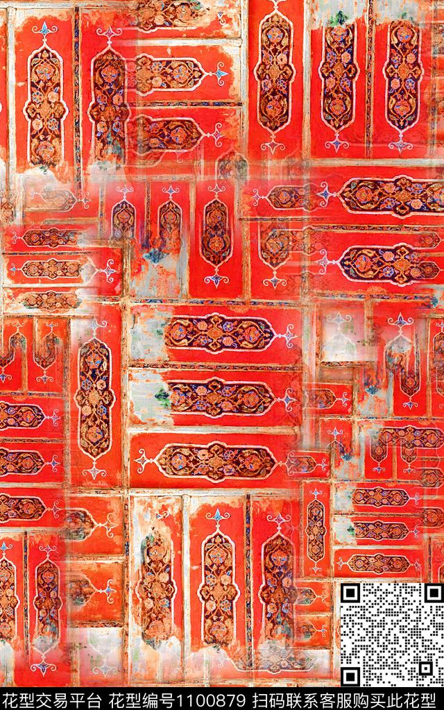 数码华亿平台民族风几何数码印花华亿平台下载（图片编号: 1100879） - 瓦栏（Walan）