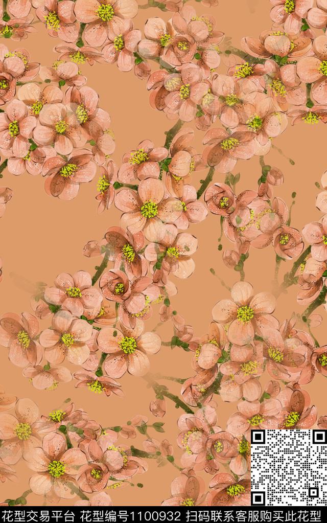 植物桃花小碎花数码印花华亿平台下载（图片编号: 1100932） - 瓦栏（Walan）