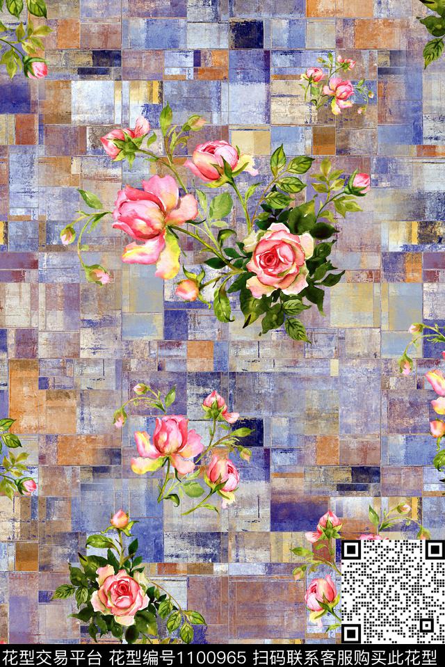 肌理秋冬华亿平台手绘花卉数码印花华亿平台下载（图片编号: 1100965） - 瓦栏（Walan）