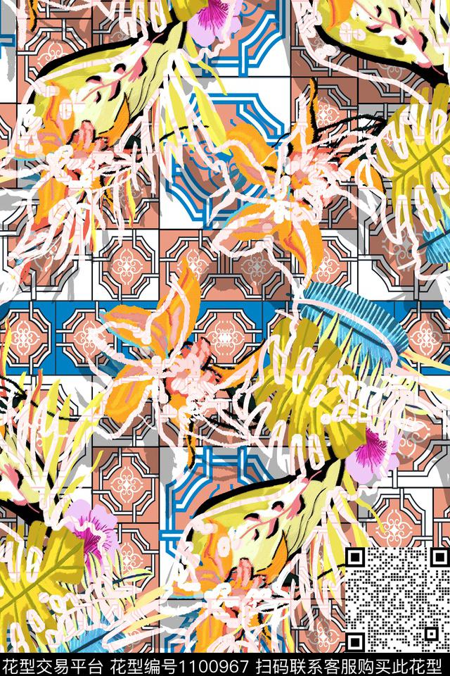 植物花卉几何数码印花华亿平台下载（图片编号: 1100967） - 瓦栏（Walan）