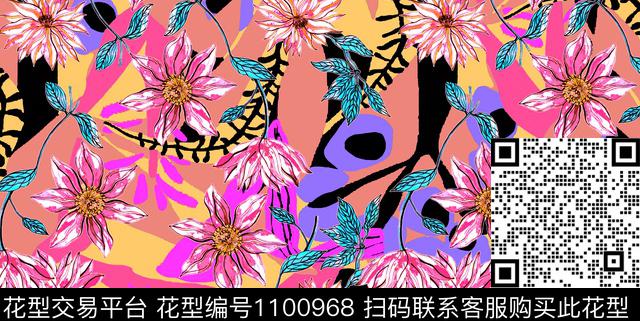 大花植物花卉数码印花华亿平台下载（图片编号: 1100968） - 瓦栏（Walan）