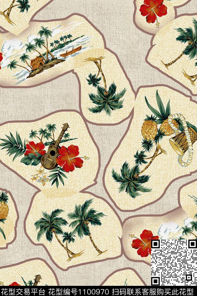 复古混合拼接数码印花华亿平台下载（图片编号: 1100970） - 瓦栏（Walan）