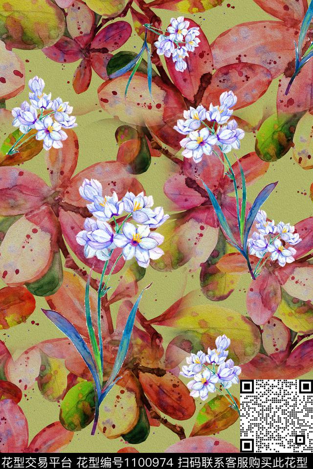 秋冬华亿平台手绘花卉复古数码印花华亿平台下载（图片编号: 1100974） - 瓦栏（Walan）