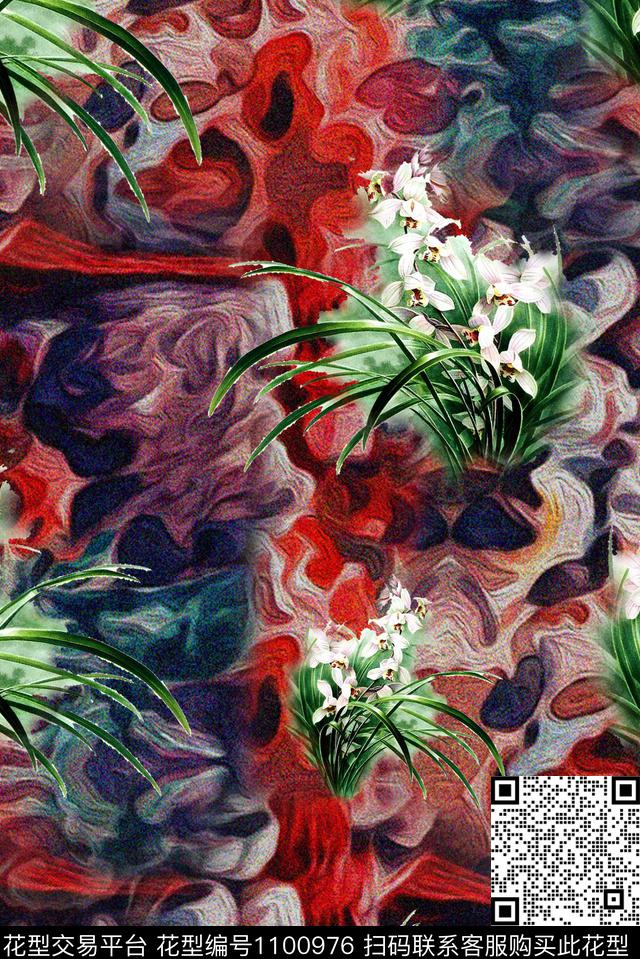 肌理秋冬华亿平台手绘花卉数码印花华亿平台下载（图片编号: 1100976） - 瓦栏（Walan）