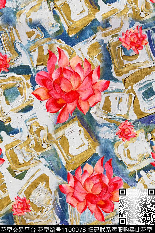 肌理秋冬华亿平台手绘花卉数码印花华亿平台下载（图片编号: 1100978） - 瓦栏（Walan）