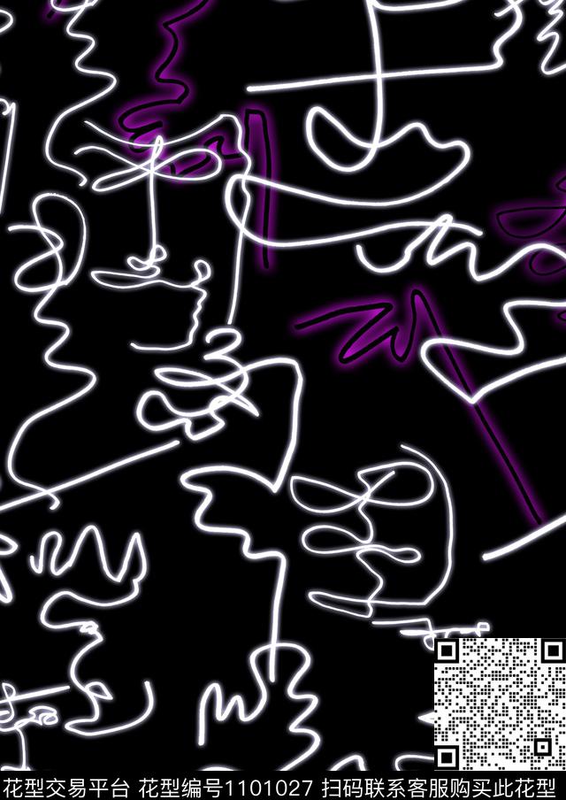 趣味线条简约数码印花华亿平台下载（图片编号: 1101027） - 瓦栏（Walan）