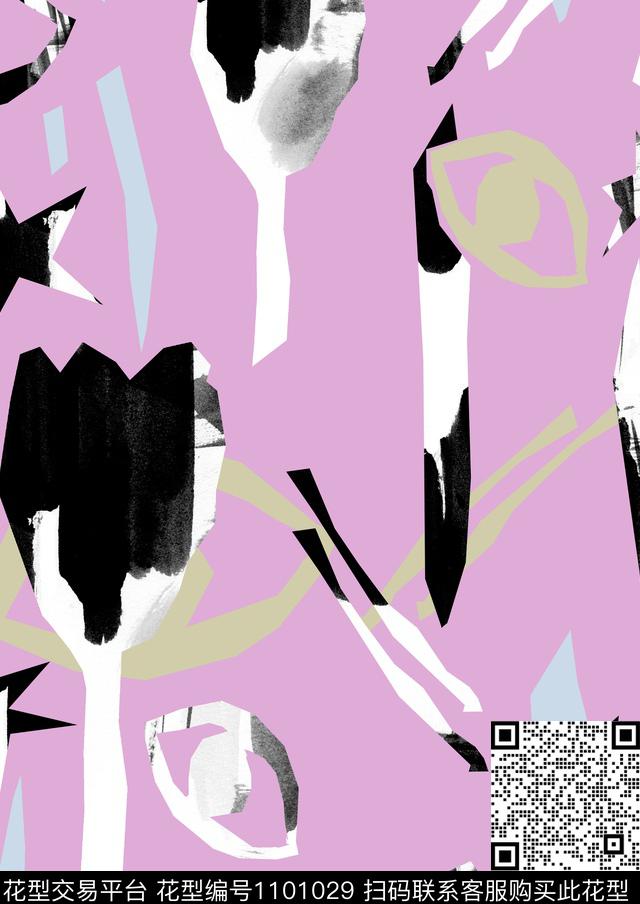 抽象花卉花卉大牌风数码印花华亿平台下载（图片编号: 1101029） - 瓦栏（Walan）