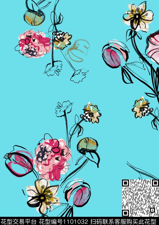 水彩花卉手绘花卉花卉数码印花华亿平台下载（图片编号: 1101032） - 瓦栏（Walan）