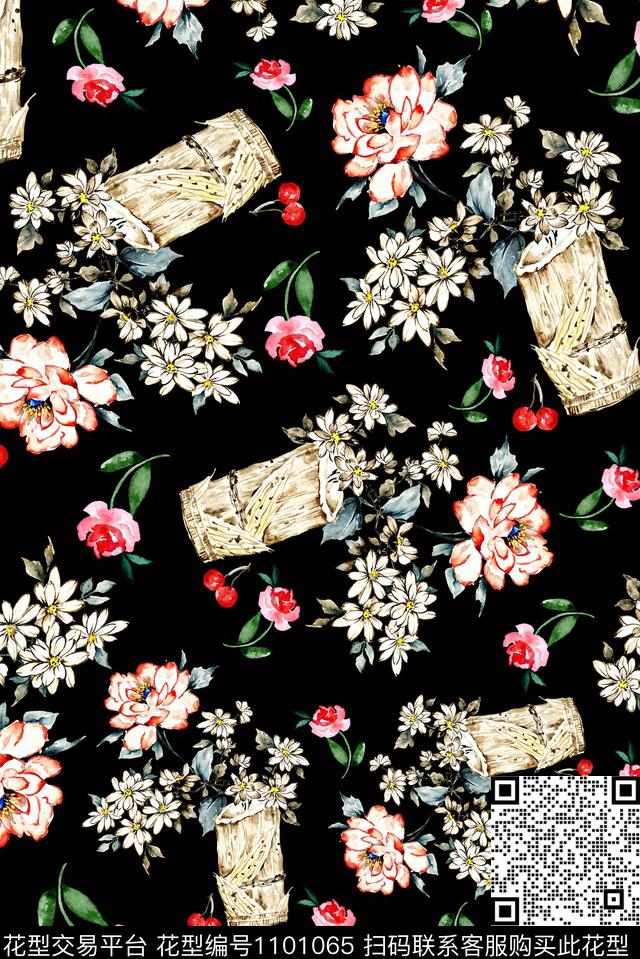 手绘花卉女装小碎花数码印花华亿平台下载（图片编号: 1101065） - 瓦栏（Walan）