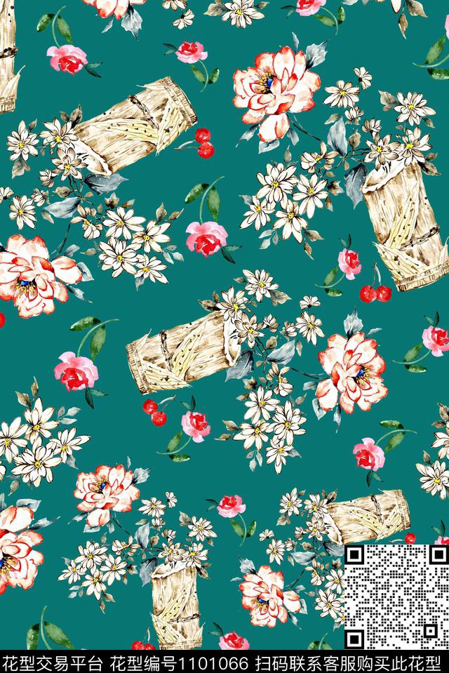 手绘花卉女装牡丹数码印花华亿平台下载（图片编号: 1101066） - 瓦栏（Walan）
