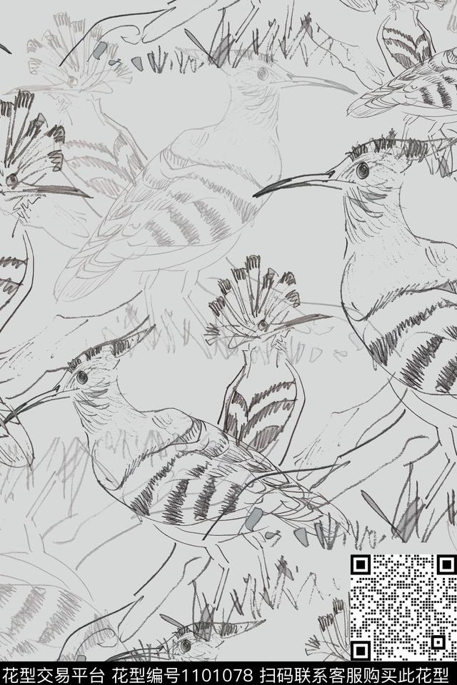 手绘线条笔触鸟昆虫图案签字笔印花传统印花华亿平台下载（图片编号: 1101078） - 瓦栏（Walan）