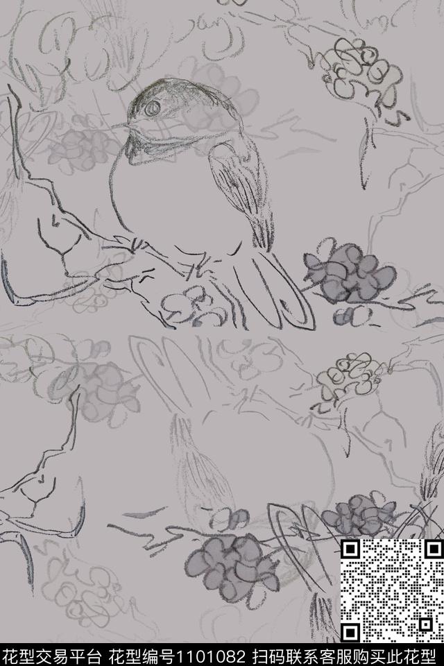 动物纹鸟昆虫图案禅意传统印花华亿平台下载（图片编号: 1101082） - 瓦栏（Walan）