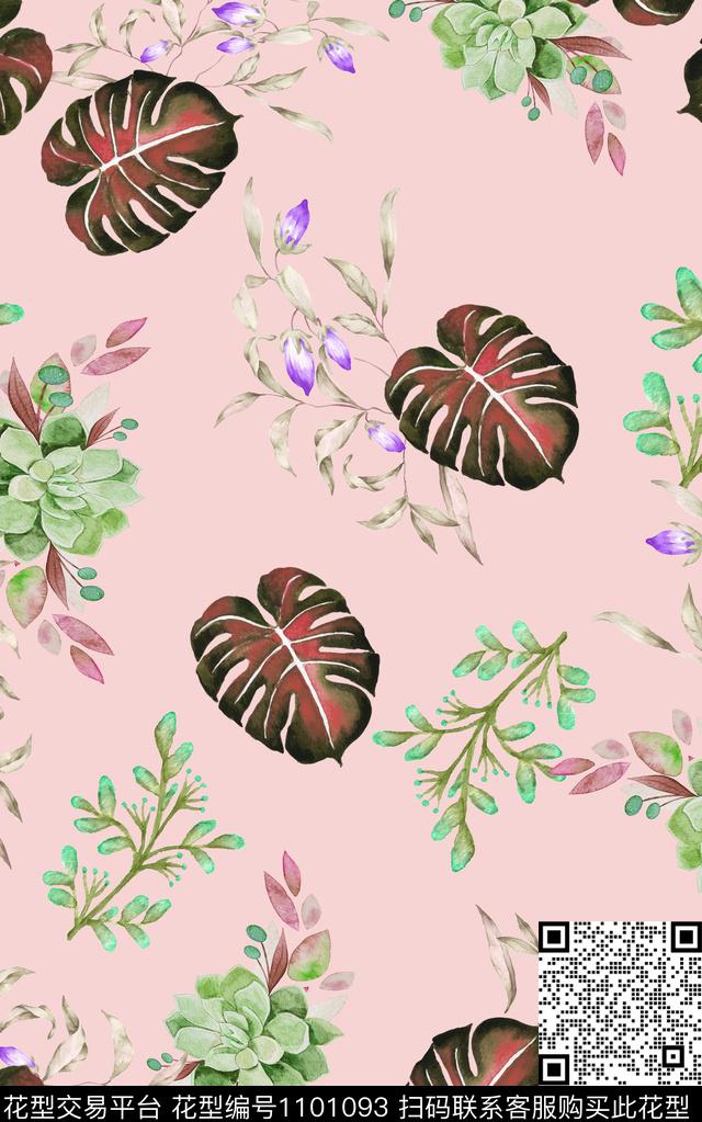花卉热带华亿平台清爽底花卉数码印花华亿平台下载（图片编号: 1101093） - 瓦栏（Walan）