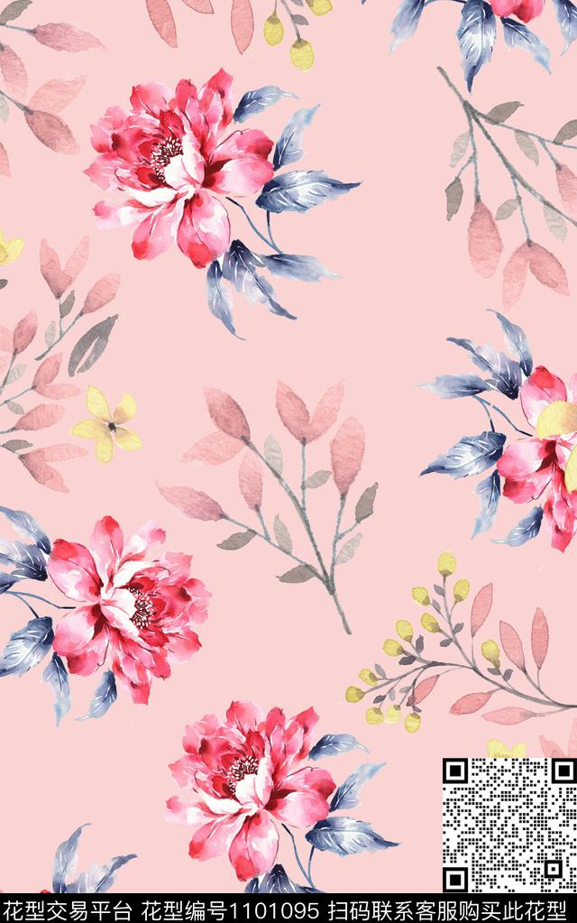 花卉小碎花水彩花卉数码印花华亿平台下载（图片编号: 1101095） - 瓦栏（Walan）