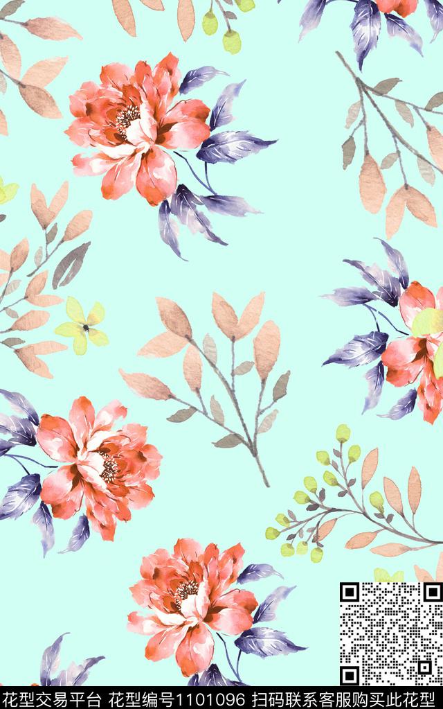花卉小碎花水彩花卉数码印花华亿平台下载（图片编号: 1101096） - 瓦栏（Walan）