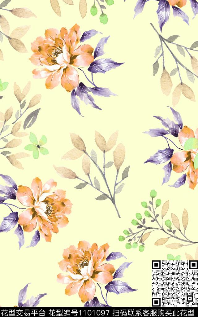 花卉小碎花水彩花卉数码印花华亿平台下载（图片编号: 1101097） - 瓦栏（Walan）