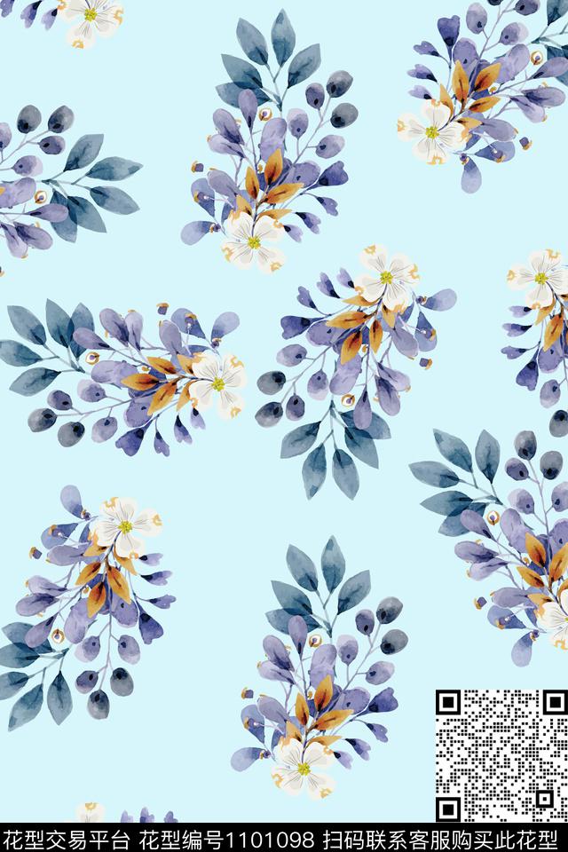 小碎花水彩花卉清爽底花卉数码印花华亿平台下载（图片编号: 1101098） - 瓦栏（Walan）