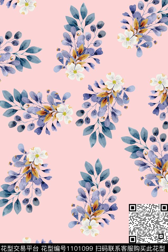 小碎花水彩花卉清爽底花卉数码印花华亿平台下载（图片编号: 1101099） - 瓦栏（Walan）