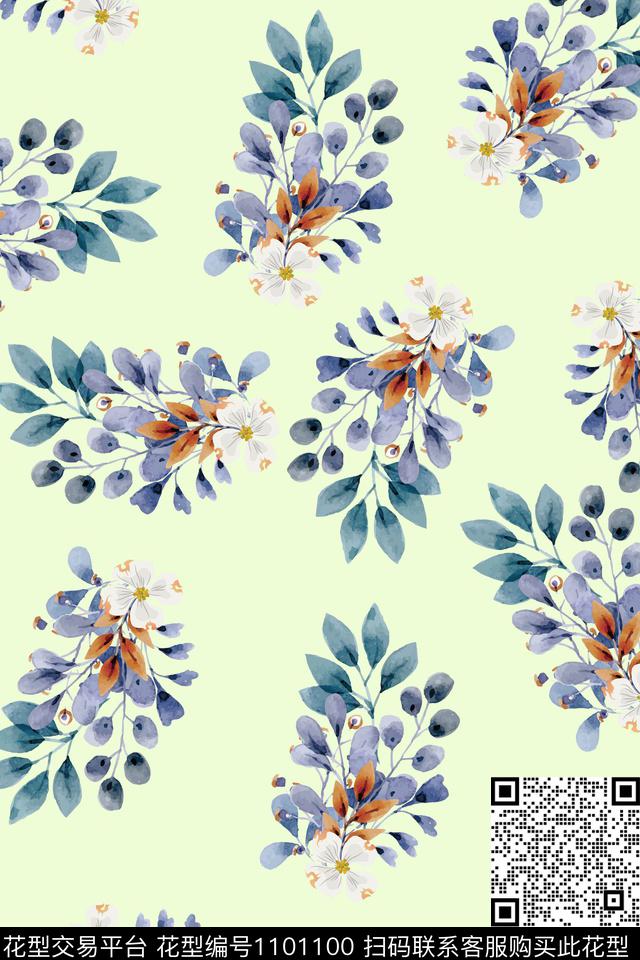 小碎花水彩花卉清爽底花卉数码印花华亿平台下载（图片编号: 1101100） - 瓦栏（Walan）