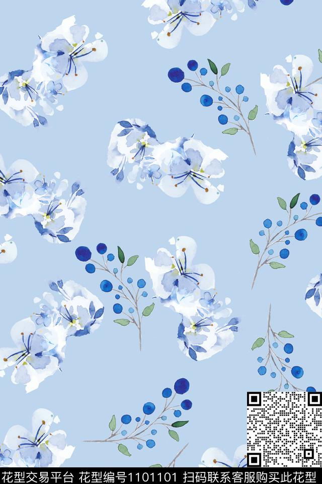 小碎花清爽底花卉春夏华亿平台数码印花华亿平台下载（图片编号: 1101101） - 瓦栏（Walan）