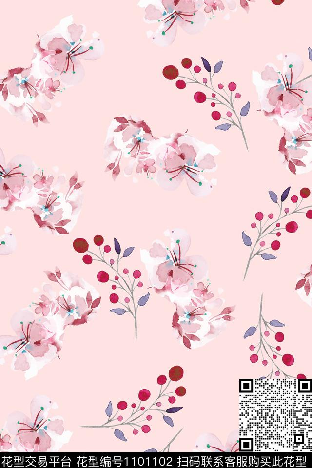 小碎花清爽底花卉春夏华亿平台数码印花华亿平台下载（图片编号: 1101102） - 瓦栏（Walan）