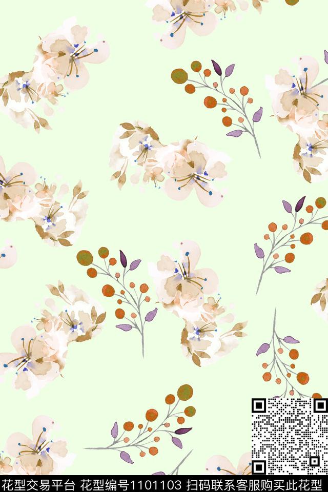 小碎花清爽底花卉春夏华亿平台数码印花华亿平台下载（图片编号: 1101103） - 瓦栏（Walan）