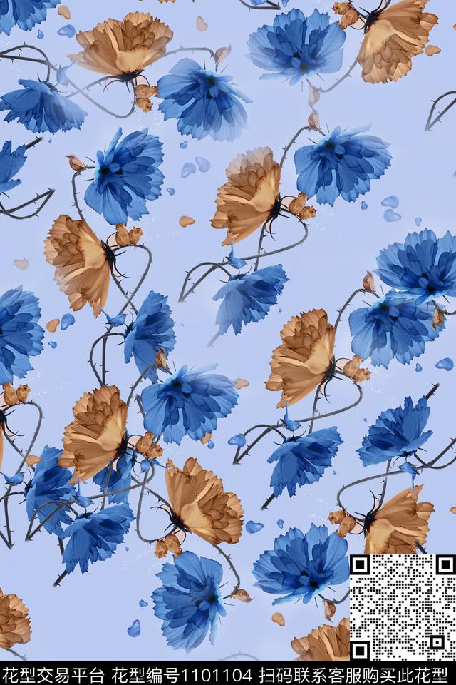 花卉水彩花卉春夏华亿平台数码印花华亿平台下载（图片编号: 1101104） - 瓦栏（Walan）