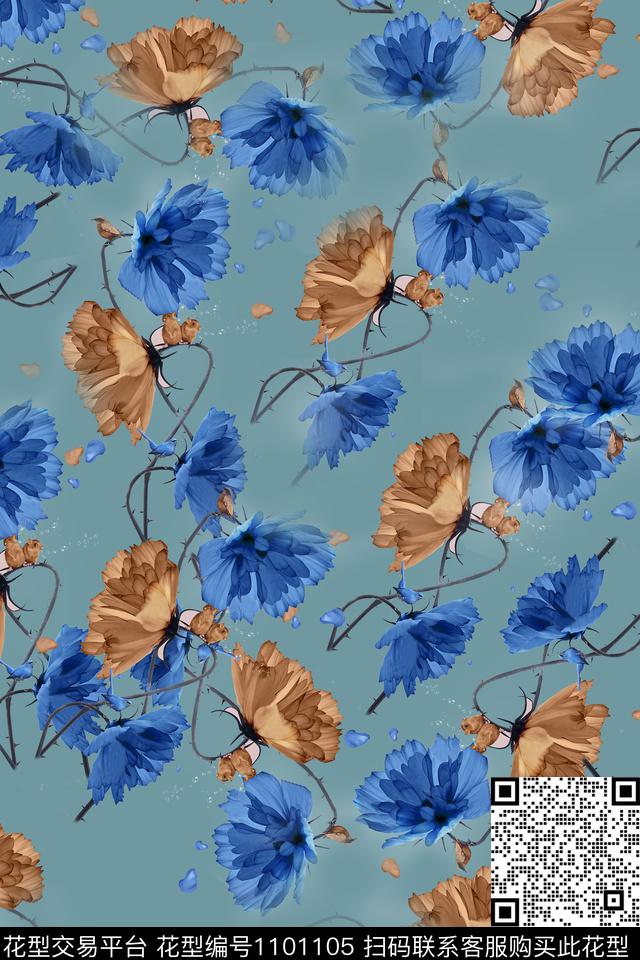 花卉水彩花卉春夏华亿平台数码印花华亿平台下载（图片编号: 1101105） - 瓦栏（Walan）