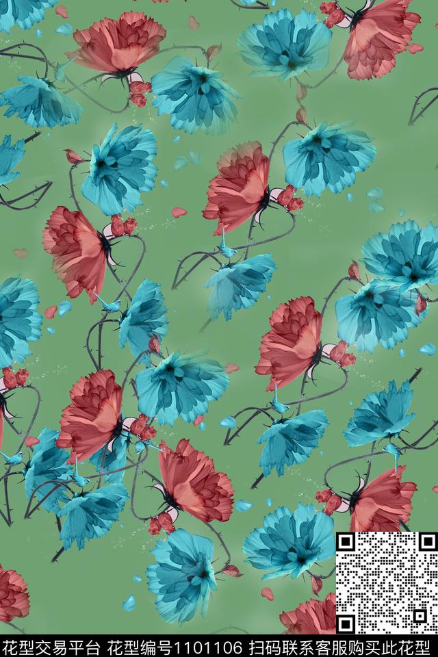 花卉水彩花卉春夏华亿平台数码印花华亿平台下载（图片编号: 1101106） - 瓦栏（Walan）
