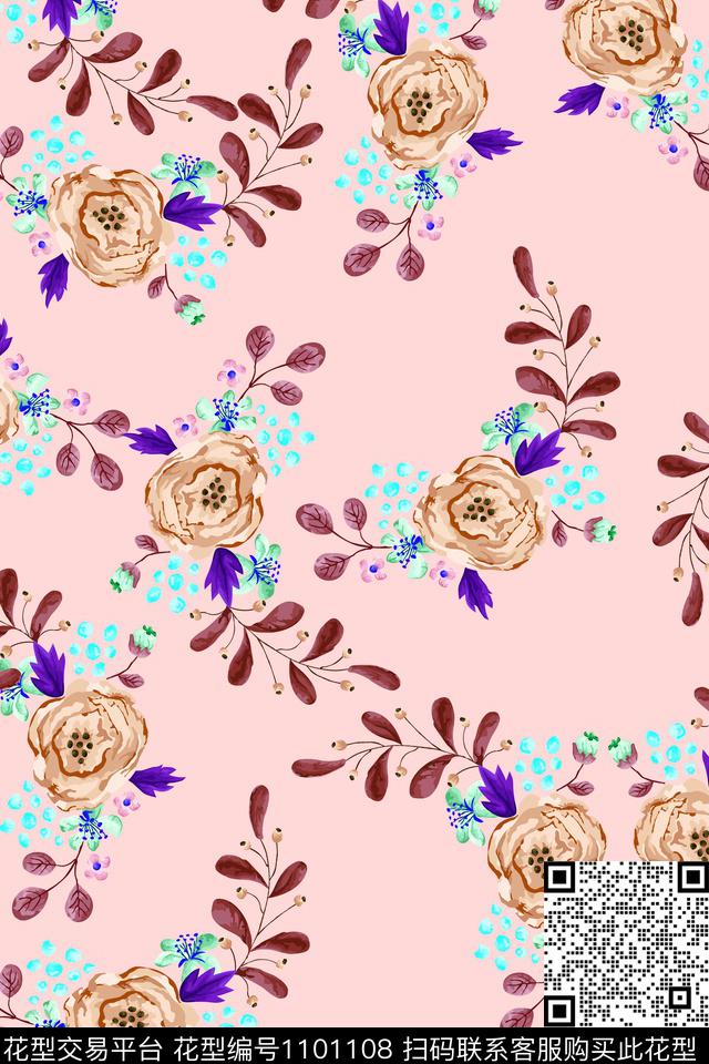 小碎花水彩花卉春夏华亿平台数码印花华亿平台下载（图片编号: 1101108） - 瓦栏（Walan）