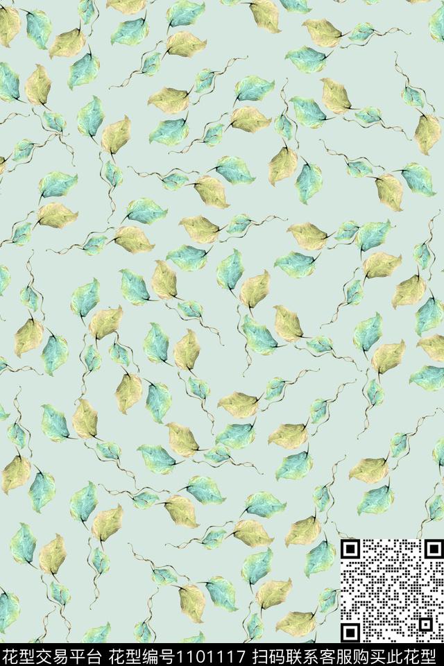 清爽底花卉春夏华亿平台绿植树叶数码印花华亿平台下载（图片编号: 1101117） - 瓦栏（Walan）