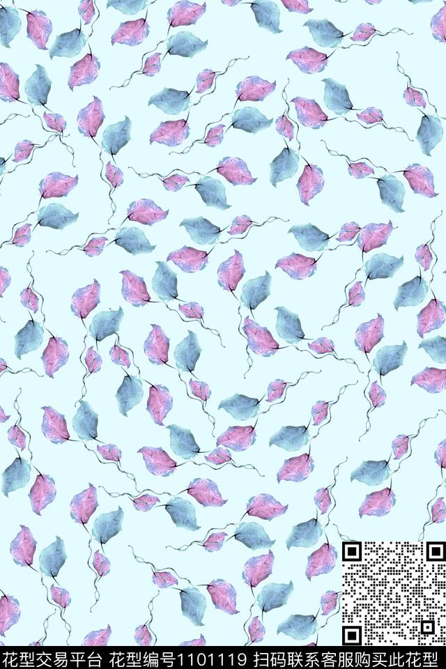 清爽底花卉春夏华亿平台绿植树叶数码印花华亿平台下载（图片编号: 1101119） - 瓦栏（Walan）