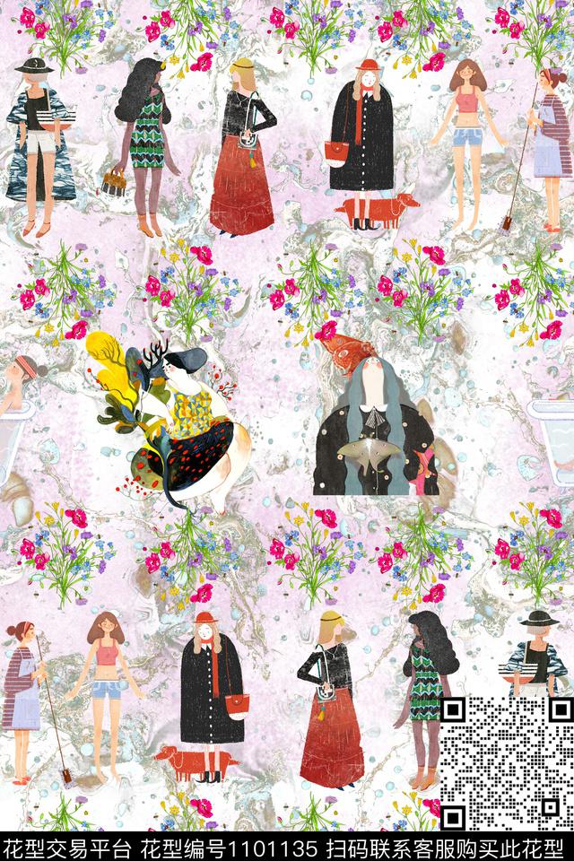 淑女年轻女性花瓣数码印花华亿平台下载（图片编号: 1101135） - 瓦栏（Walan）