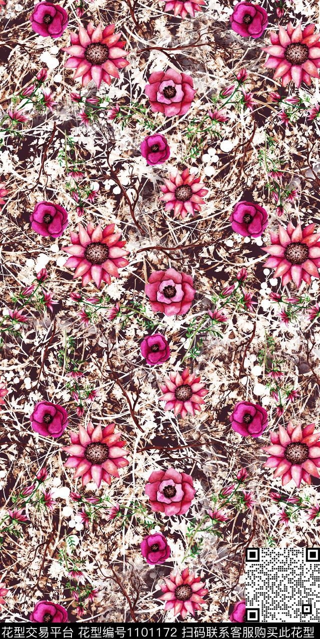 数码华亿平台花卉大牌风数码印花华亿平台下载（图片编号: 1101172） - 瓦栏（Walan）