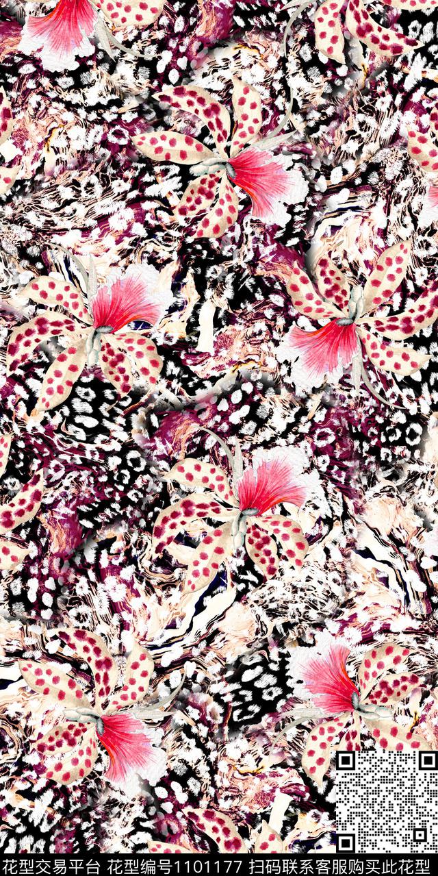 数码华亿平台抽象花卉数码印花华亿平台下载（图片编号: 1101177） - 瓦栏（Walan）