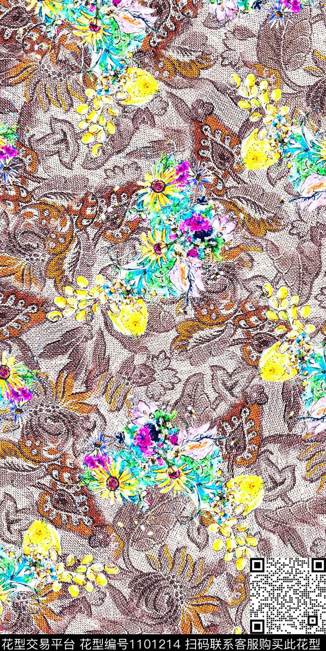 数码华亿平台花卉复古数码印花华亿平台下载（图片编号: 1101214） - 瓦栏（Walan）