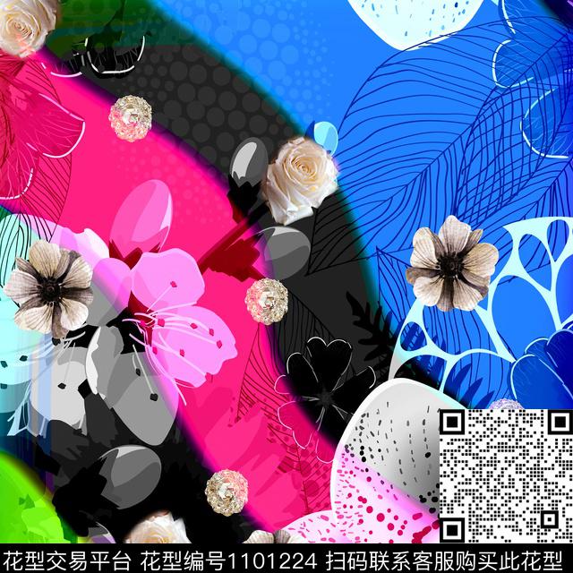 炫彩朦胧花卉小方巾数码印花华亿平台下载（图片编号: 1101224） - 瓦栏（Walan）