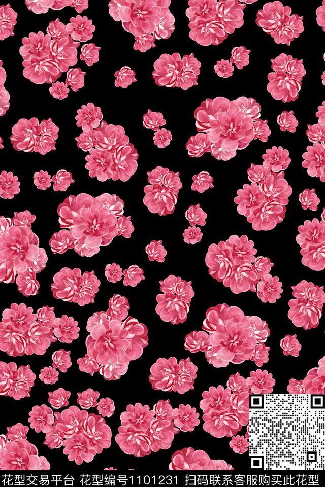 淑女大花艺术数码印花华亿平台下载（图片编号: 1101231） - 瓦栏（Walan）