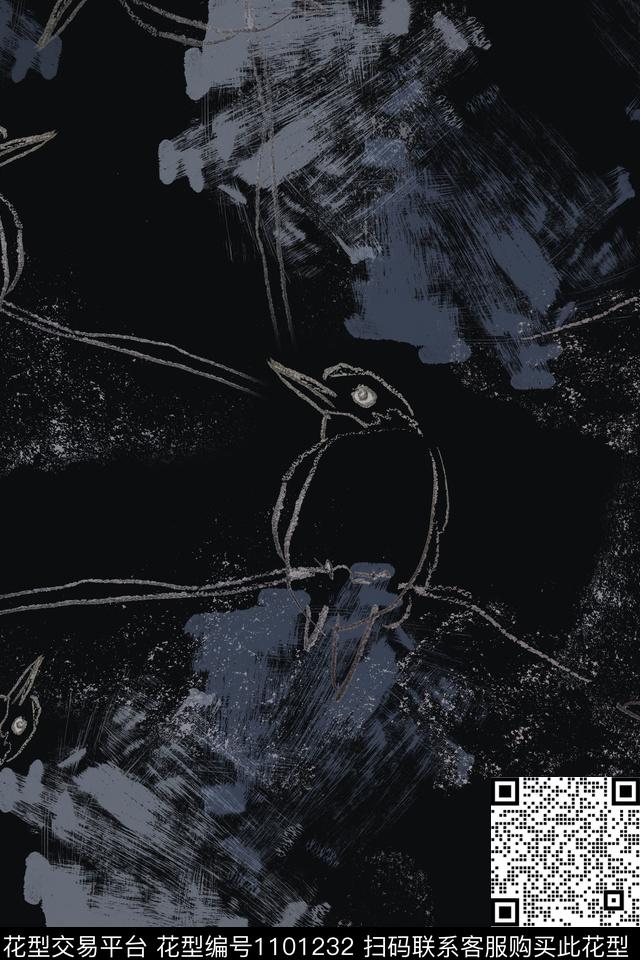 鸟昆虫图案手绘线条笔触禅意数码印花华亿平台下载（图片编号: 1101232） - 瓦栏（Walan）