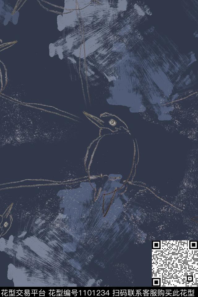 动物纹鸟昆虫图案手绘线条笔触数码印花华亿平台下载（图片编号: 1101234） - 瓦栏（Walan）