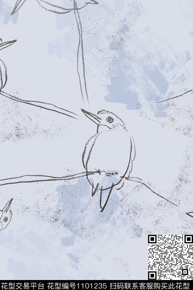 动物纹鸟昆虫图案手绘线条笔触数码印花华亿平台下载（图片编号: 1101235） - 瓦栏（Walan）