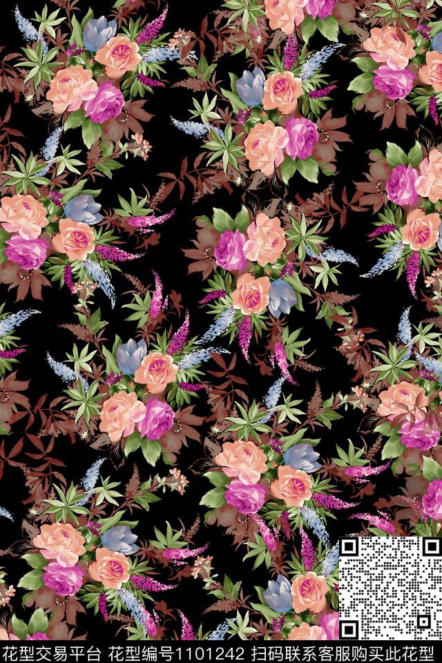 数码华亿平台定位花复古数码印花华亿平台下载（图片编号: 1101242） - 瓦栏（Walan）