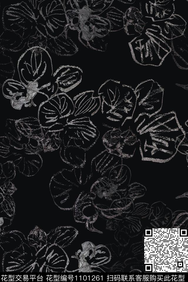 手绘线条笔触签字笔印花线描花卉传统印花华亿平台下载（图片编号: 1101261） - 瓦栏（Walan）