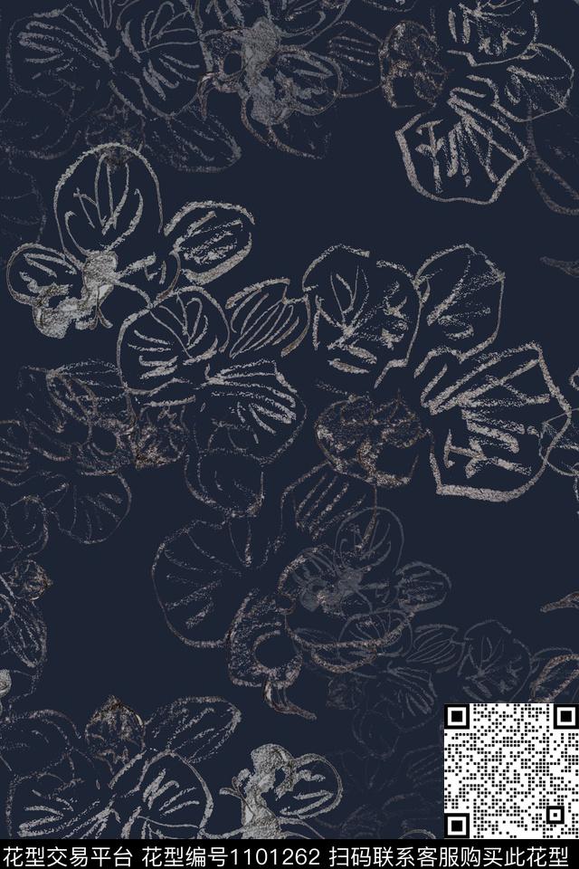 手绘线条笔触签字笔印花线描花卉传统印花华亿平台下载（图片编号: 1101262） - 瓦栏（Walan）