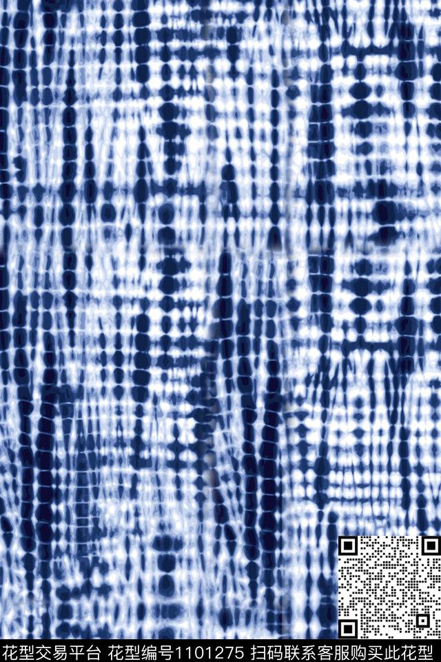 几何靛蓝色动物皮数码印花华亿平台下载（图片编号: 1101275） - 瓦栏（Walan）