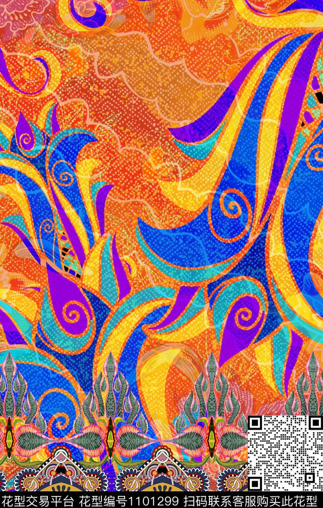 花卉定位花复古数码印花华亿平台下载（图片编号: 1101299） - 瓦栏（Walan）