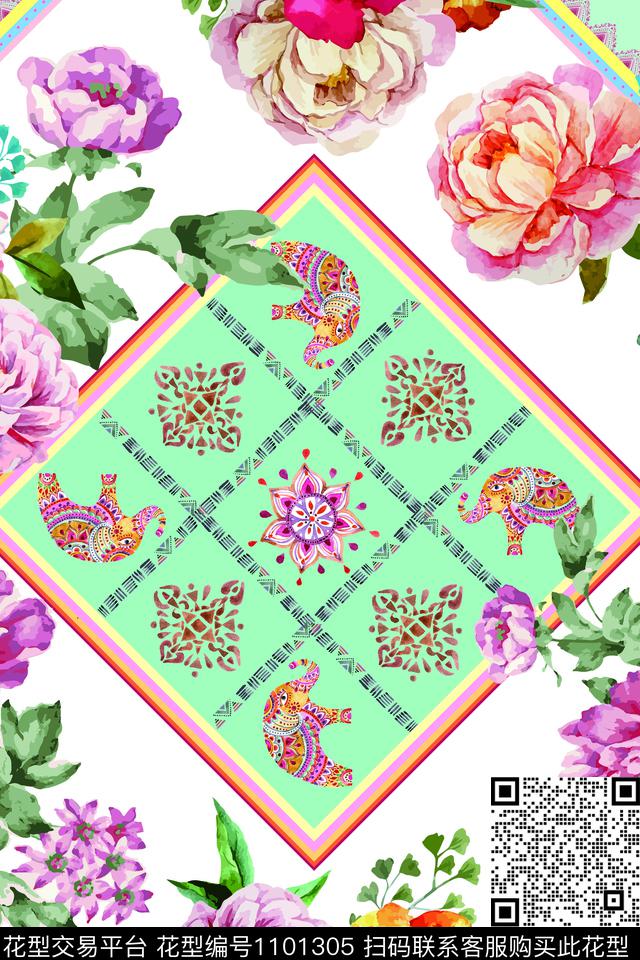 抽象花卉混合拼接数码印花华亿平台下载（图片编号: 1101305） - 瓦栏（Walan）