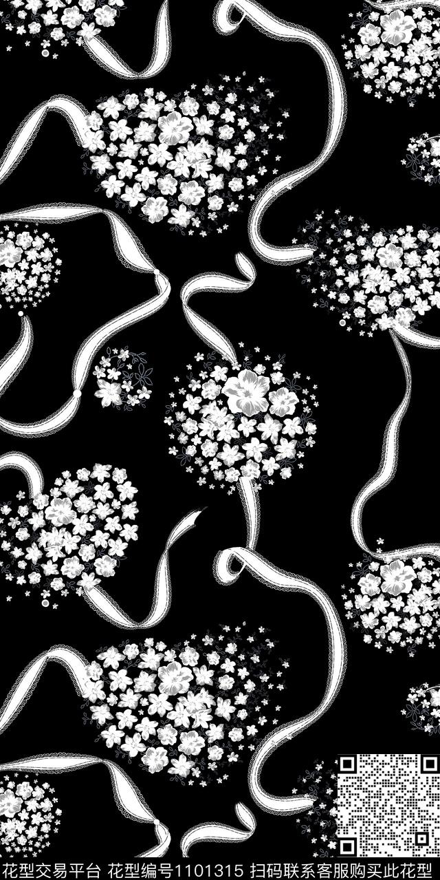 数码华亿平台黑白华亿平台花卉数码印花华亿平台下载（图片编号: 1101315） - 瓦栏（Walan）