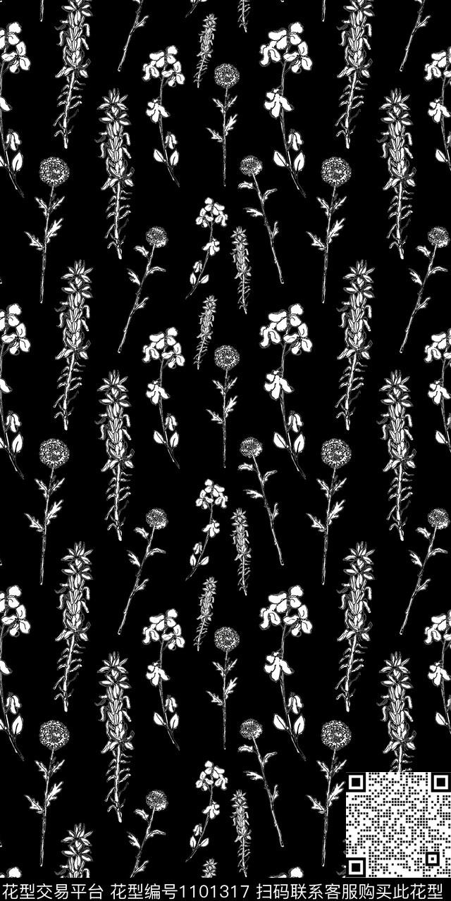数码华亿平台黑白华亿平台花卉数码印花华亿平台下载（图片编号: 1101317） - 瓦栏（Walan）